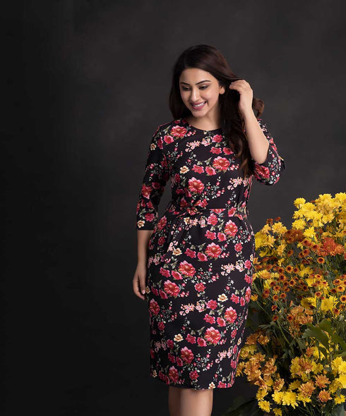 Shift Floral Dress With A Belt